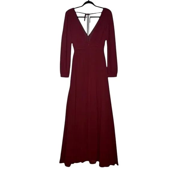 NWT Lulus Love You So Long Sleeve Openback Maxi Dress VNeck SideSlit S Burgundy - Image 6