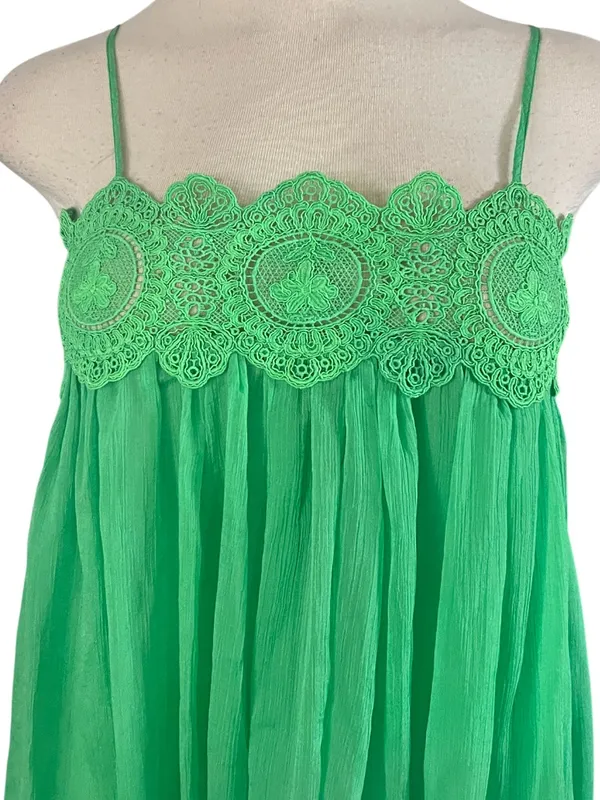 Lulus semi-sheer chiffon maxi dress delicate lace trim green Size Small NWOT - Image 3