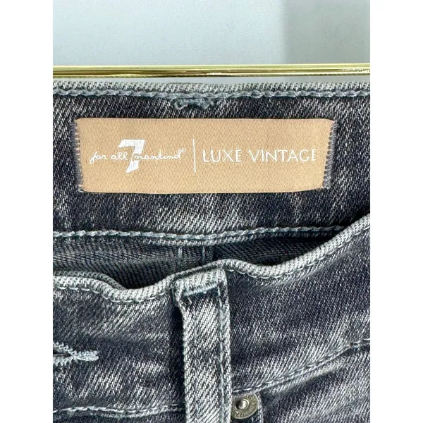 7 For All Mankind Luxe Vintage High Waist Raw Hem Jeans Washed Black Denim 25‎ - Image 8