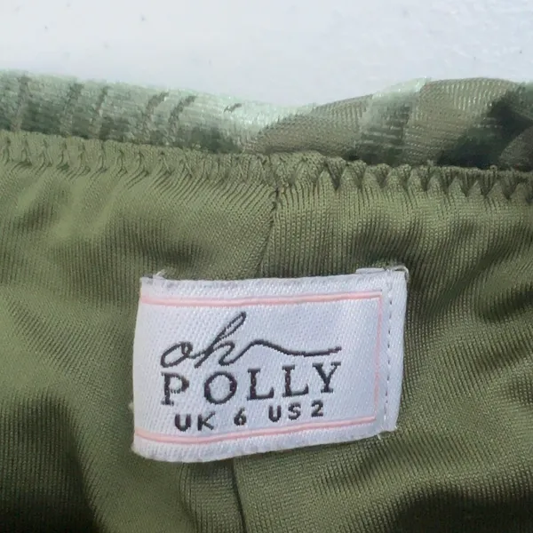 Oh Polly Devore Burnout Velvet Botanical Flare Pants Olive Green Boho Size 2 - Image 7