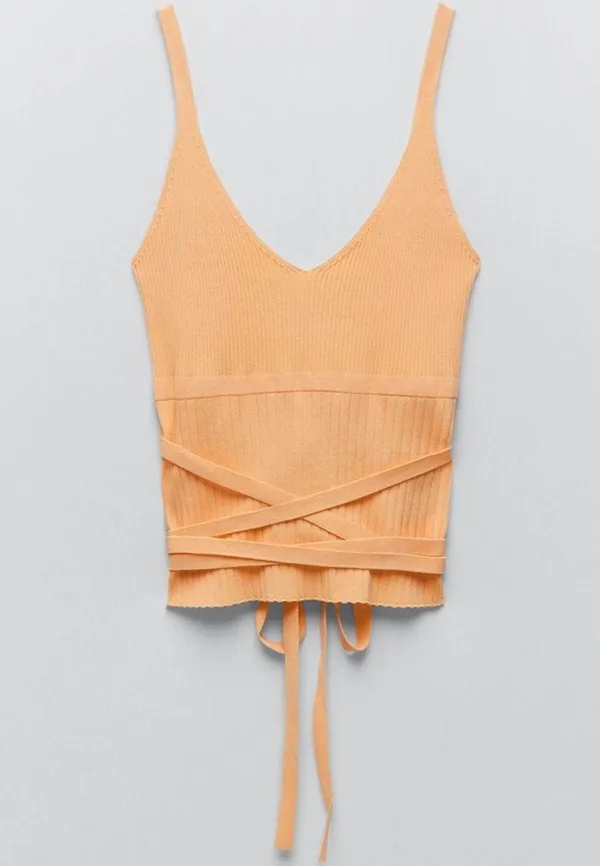ZARA Strappy Knit Orange Top - Image 2