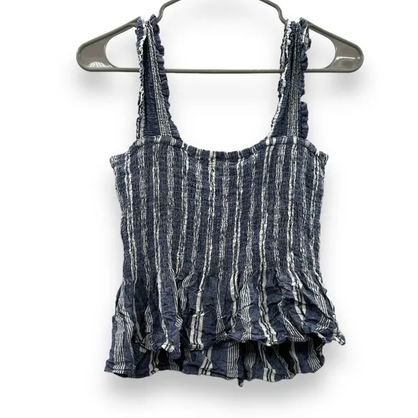 Anthropologie Maeve Schuyler Smocked Blue & White Striped Peplum Top Sz‎ M - Image 3