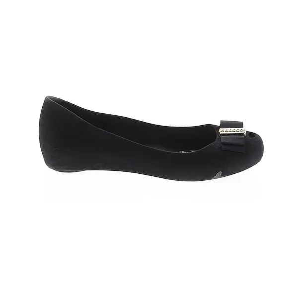 Melissa X Jason Wu Black flocked Peep Toe Bow Flats Shoes Jelly Womens Size 10 - Image 2