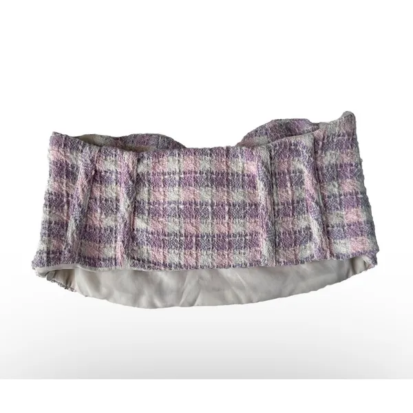 Zara Womens M Tweed Bustier Corset Top Sweetheart Neck Strapless‎ Cropped Party - Image 7