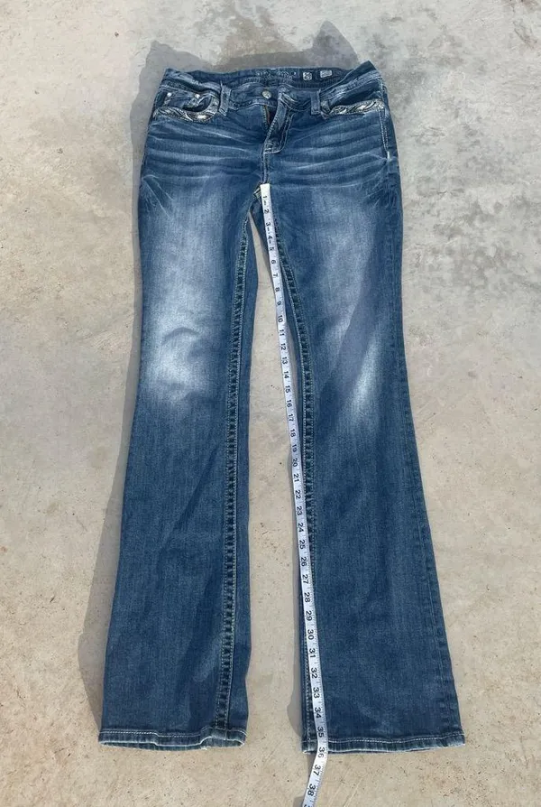 Miss Me Dark Blue Boot Cut Jeans with Silver Embellishments - Image 9