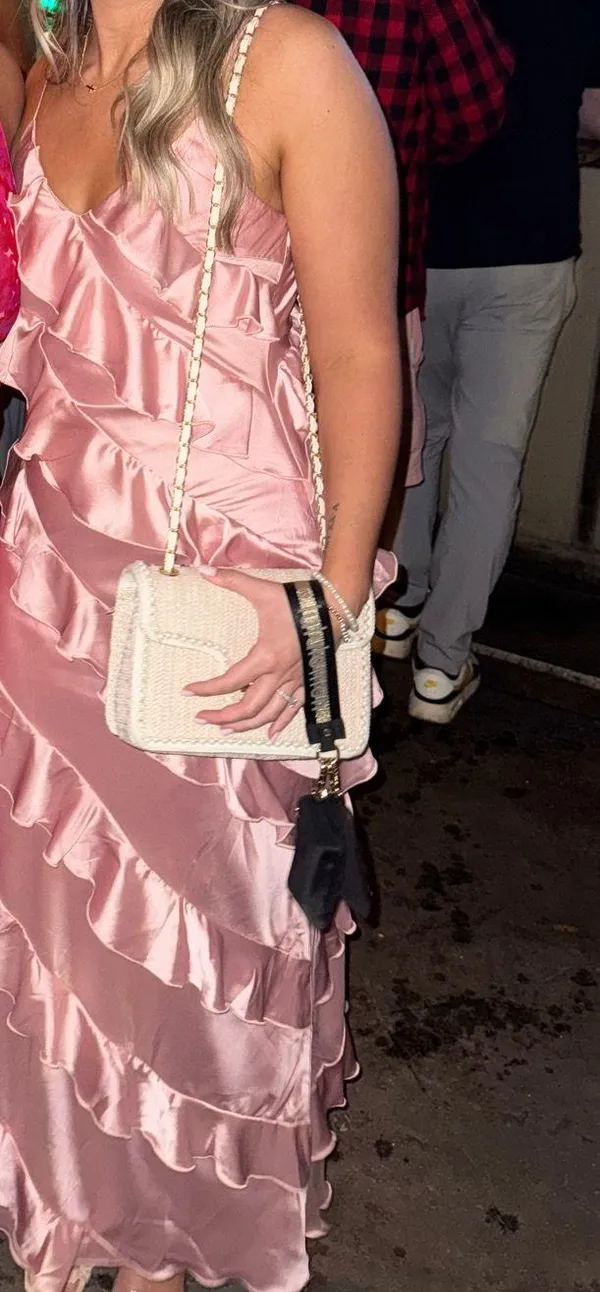 Petal & pup pink satin ruffle dress - Image 2