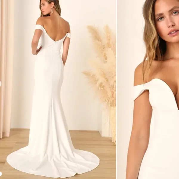 LULU's Bridal Wedding Chic Modern Sexy Off the Shoulder Minimalist Mermaid Gown - Image 5
