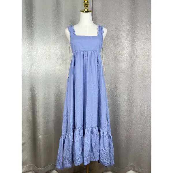 Free People Womens XS Periwinkle Blue Ruffle Strap Tiered Cotton Maxi Dress - Image 5