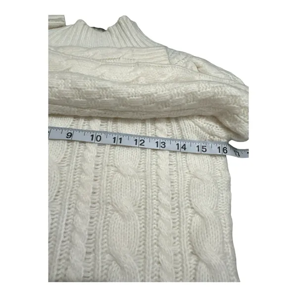 Ann Taylor Chunky Cable Knit Mock Neck Puff Sleeve Sweater Preppy White XS - Image 10
