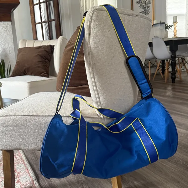 Free People Blue and Yellow Travel Bag Good Sport Duffle Bag Gym - Image 3
