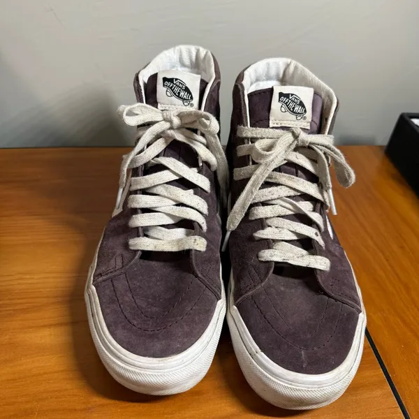 Vans‎ SK8 High Top Suede Leather Sneaker Shoe Lace Up Dark Maroon Streetwear W9 - Image 2