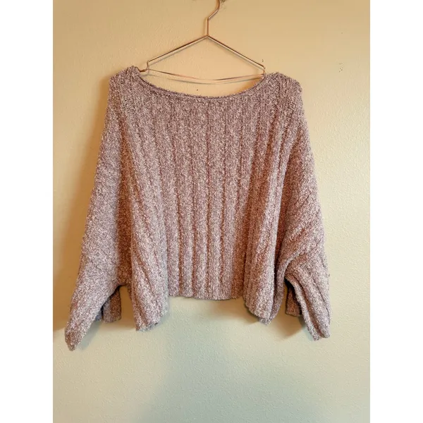 Free‎ People Sweater Womens M Pink Bouclé Knit Cropped Bell Sleeve Boho Pullover - Image 7