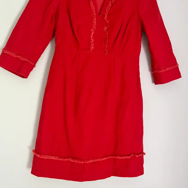 Boden Women’s 3/4 Sleeve V Neck Fringe Detail Dress in Orange Size 4 Petite - Image 6