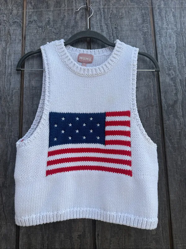 Show Me Your MuMu White Knit Tank with Red, White & Blue Flag Graphic Size Small - Image 5