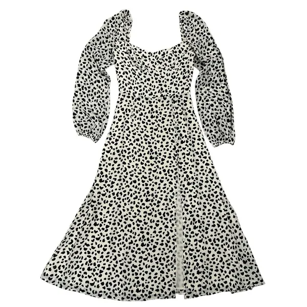 Reformation Shelby Dress Ocelot White Black Print Midi Slit Bustier Chic Size 0 - Image 4