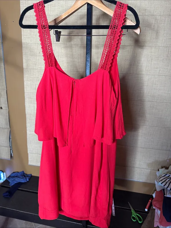 Maeve Anthropologie Tisana Crochet Strap Ruffle Mini Dress Red Size 12 - Image 8