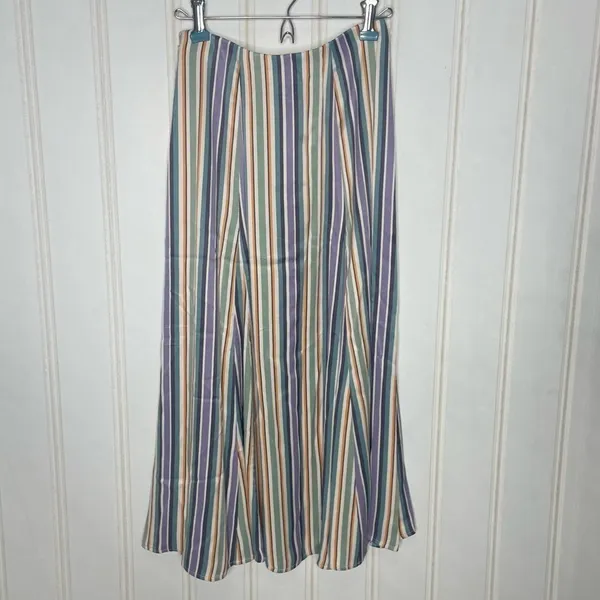 Maeve Anthropologie Freya Satin Multi Stripe Button Front Midi Skirt Xs/0 349 - Image 7