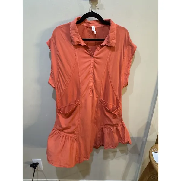 Anthropologie Daily Practice Mini Dress Orange Tango Cotton Size Medium - Image 3