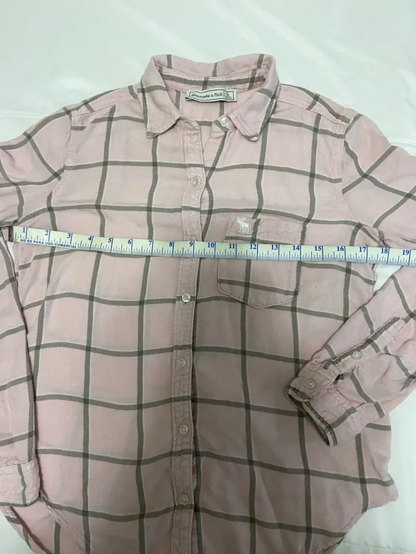Abercrombie & Fitch pink plaid button up shirt Size S #preppy #flannel - Image 4
