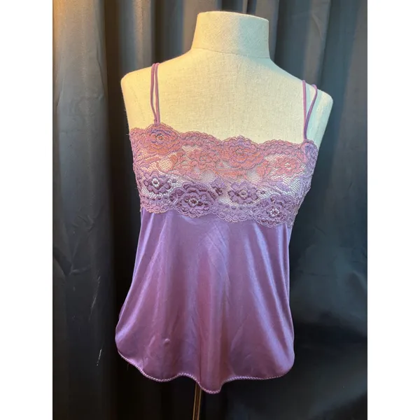 Corma Purple Lace Trim polyester Camisole Top‎ Double Spaghetti Strap One Size - Image 6