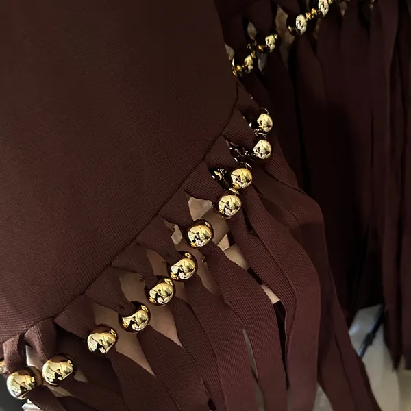 Commense Asymmetric Fringe Metal Bead Detail Maxi Dress size medium - Image 6