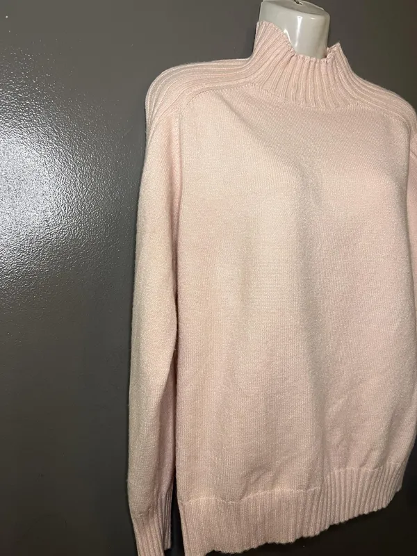 LESUMES Sweater Womens Large Pink Mock Neck Raglan Knit Pullover Cozy Soft - Image 3