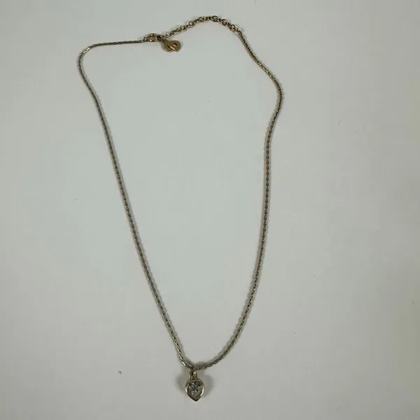 Christian‎ Dior Gold Tone Heart Shape Rhinestone Pendant Necklace - Image 2