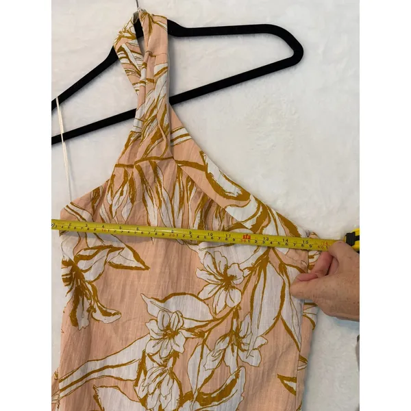 Hello Molly Tropical Floral Halter Mini‎ Dress Peach Gold US 6 M Sleeveless - Image 6