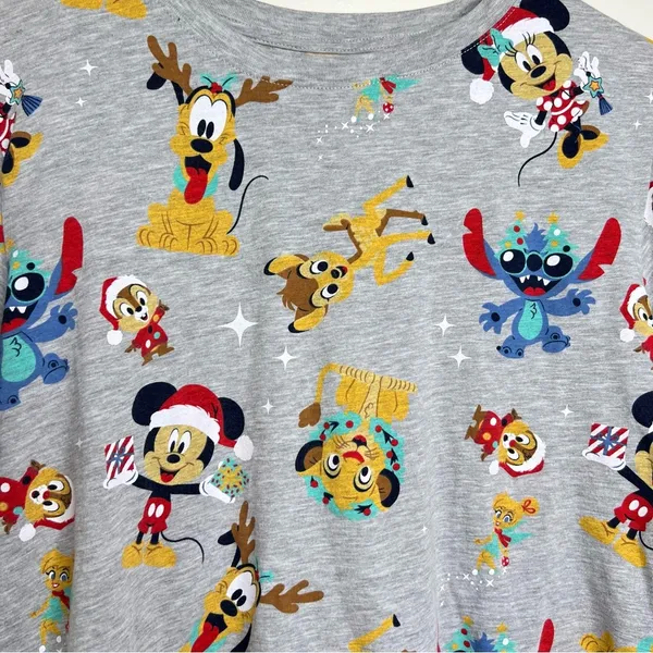 Disney 100 Character Christmas Shirt Sleeve T Shirt Juniors XXL Gray Stitch - Image 2