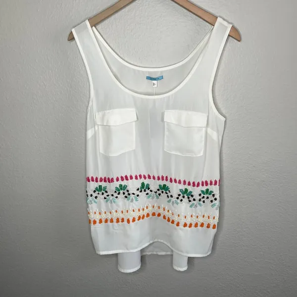 Anthropologie Leifnotes Beaded Chiffon White Tank Top 10 - Image 2