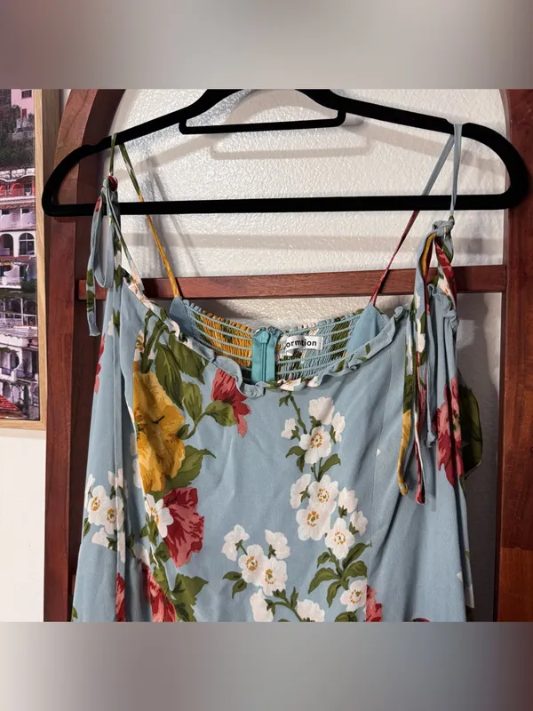 Reformation Enya Floral Ruffle Light Blue Midi Dress - Image 5