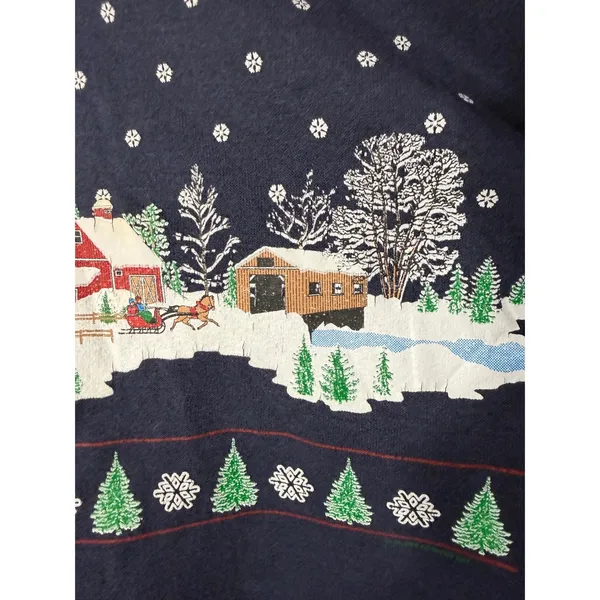 J. Macinallys Womens Navy Blue Winter Village‎ Graphic Sweatshirt Mock Neck L - Image 4
