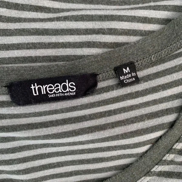 Threads Medium Striped Top Green Gray Relaxed Fit‎ Casual Basic - Image 5