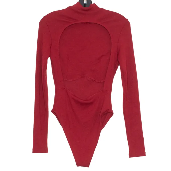 Lulus Womens Bodysuit Mockneck Long Sleeve Ribbed Red Size Medium EA - Image 4