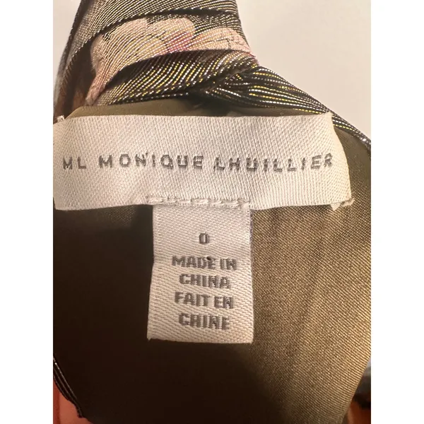 ML Monique‎ Lhuillier Dress Womens 0 Metallic Floral Silk Halter Midi 4412419 - Image 6