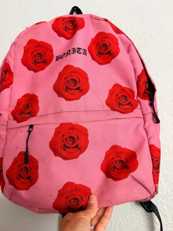 Vans Viva La Bonita Bonita pink rose old English backpack - Image 6