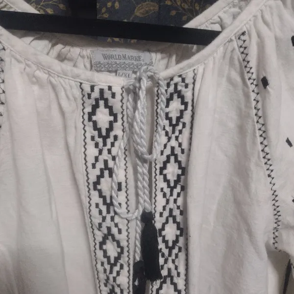 World Market Embroidered White Bohemian Top - Image 3