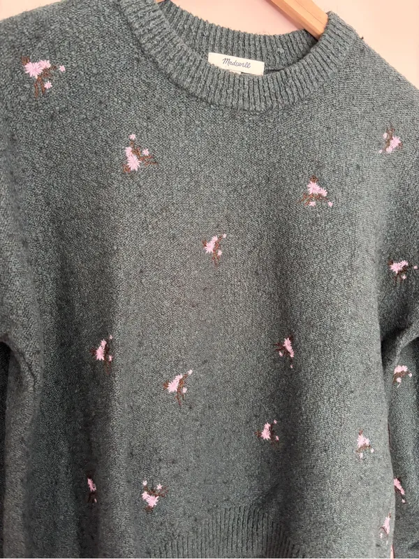 Madewell Embroidered Cross Stitch Floral Sweater Green - Image 3