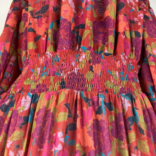 DR2 Babydoll Blouse Womens XL Smocked‎ Waist Peplum Stretch Floral Peasant Boho - Image 14