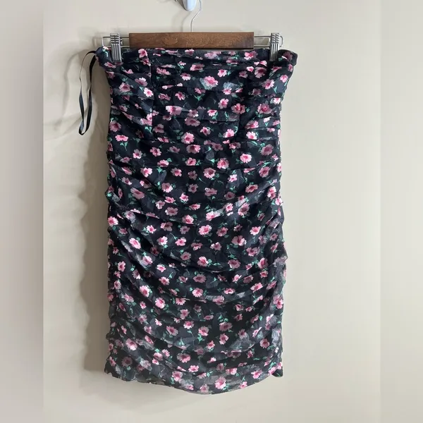 NWT Angel Biba lined black floral ruched body con dress size large - Image 3