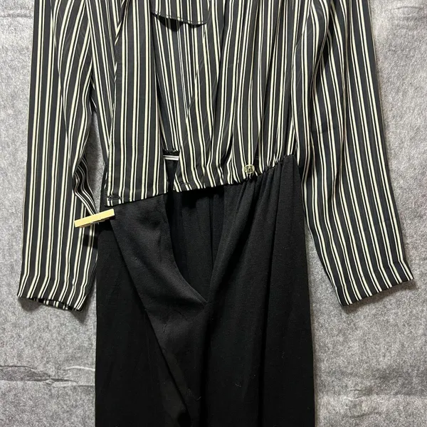 Popovitch Vintage Striped Sheer Top Midi Dress Black White‎ Gold Button Size 10 - Image 9