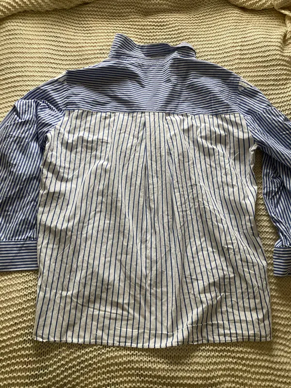 ZARA Striped Button Down Shirt Blue White Oversized - Image 4