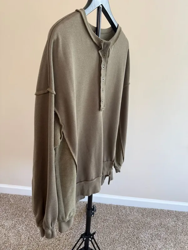 Women's Boho Exposed Seam Henley Long‎ Sleeve Sweatshirt-size M - Image 3