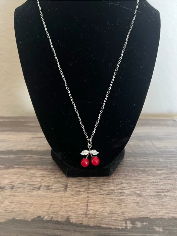 Cherries Design “18 Stainless Steel Silver Pendant Necklace NWT - Image 2