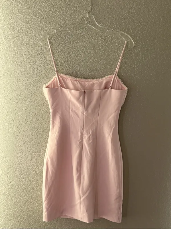 Naked Wardrobe Baby Pink Faux Fur Trim Bodycon Mini Dress Y2K - Image 5