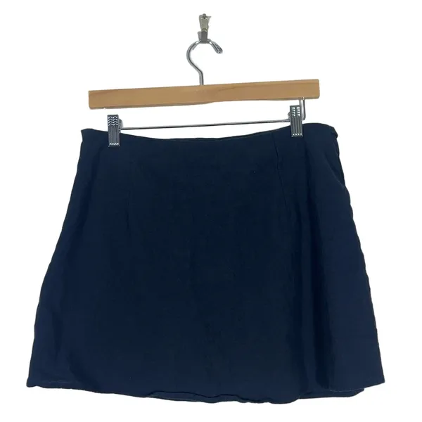 NWT Cider Wrap Solid Mini Skirt Black Minimalist Side Tie Cotton Size L - Image 3