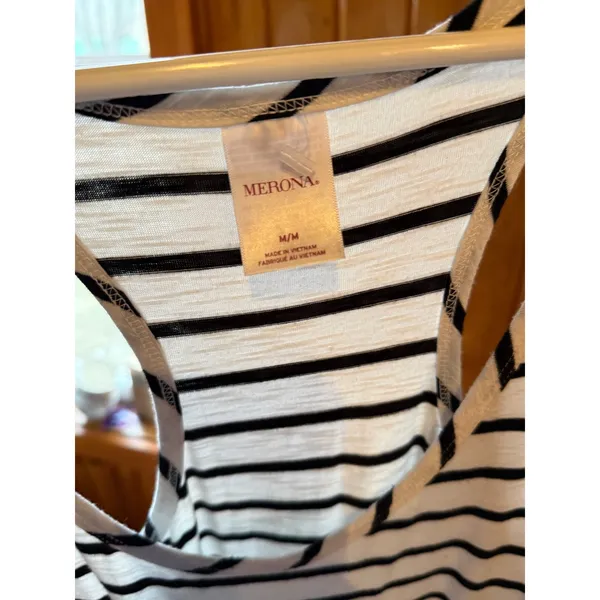 Merona Womens Black‎ White Striped Racerback Maxi Dress Medium Sleeveless Casual - Image 6