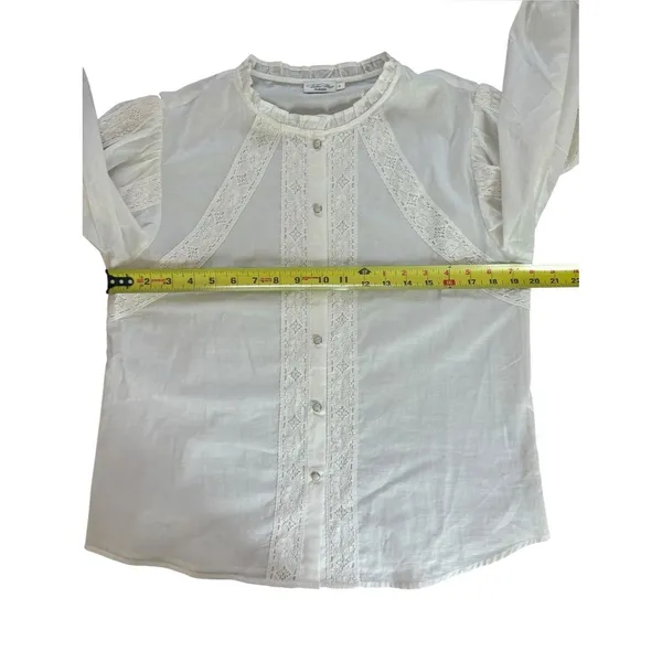 Tasha Polizzi White Cotton Lace Victorian Peasant Button Up Blouse Womens Medium - Image 8