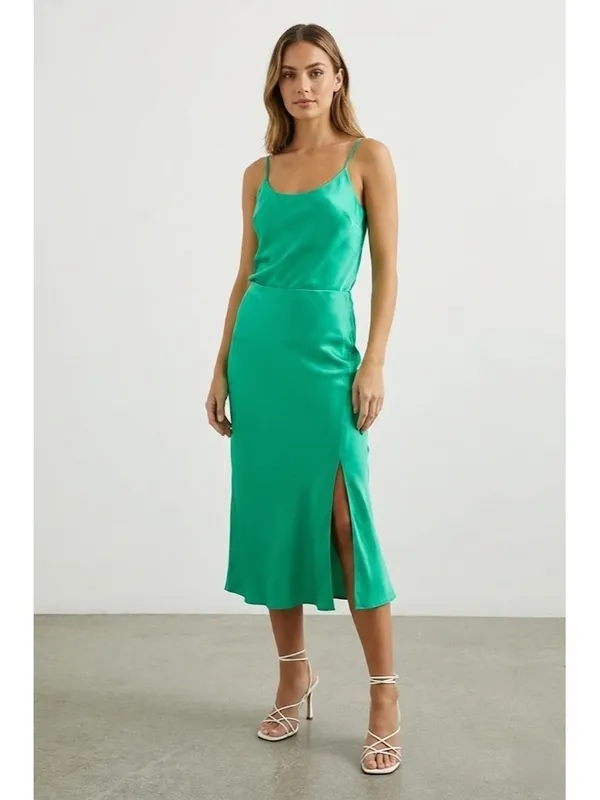 NWT Rails Maya in Jade Green Bias Cut Satin A-line Side Slit Slip Skirt XS - Image 2