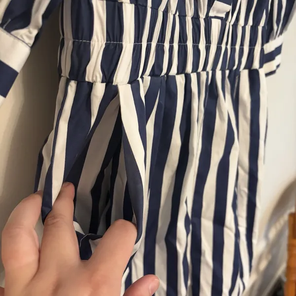 Pinch Striped Blue White Button Front Romper Shorts 3/4 Sleeve Collared Medium‎ Size undefined - Image 5